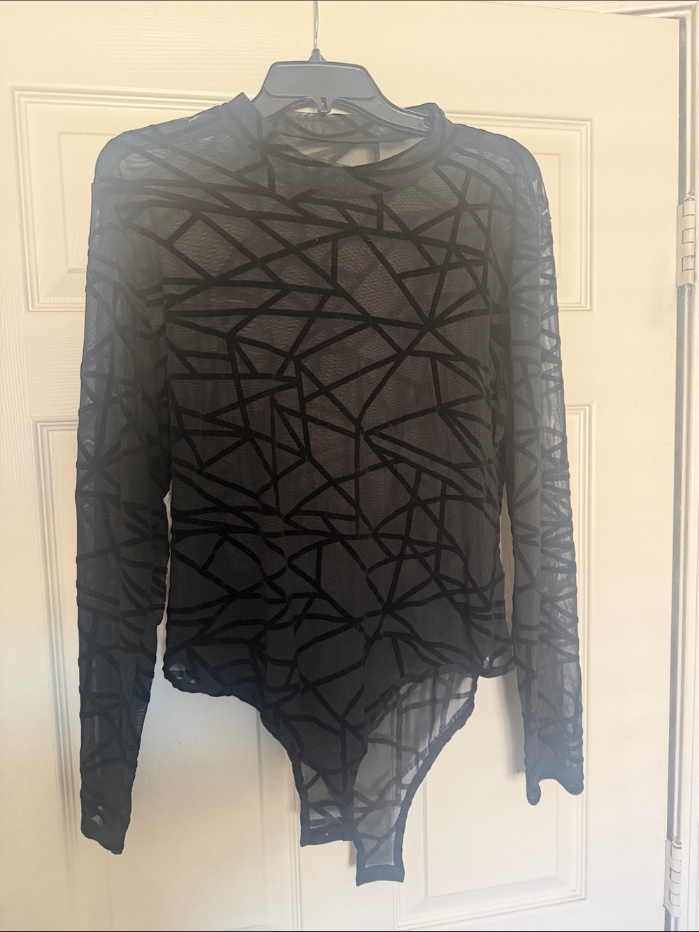 SHEIN Curve Sheer Black Geometric Long Sleeve Bodysuit